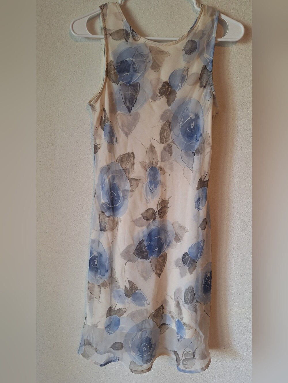 Blue Floral Sleeveless Dress with Scarf